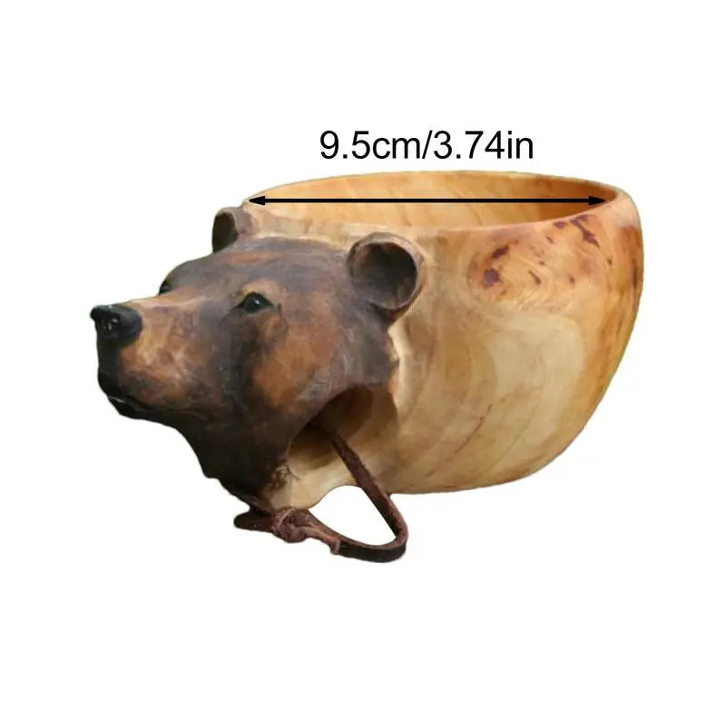 Hand Carved Wooden Animal Mug